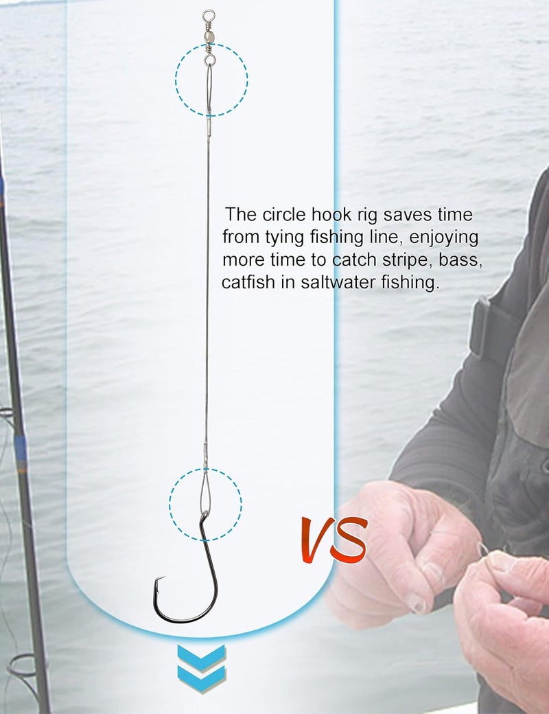 Beoccudo Circle Hooks Rigs Saltwater Steel Leader Wire, 25pcs Heavy Duty Circle Hook with Leader Wire Bass Catfish Fishing Lure Rig - Image 3